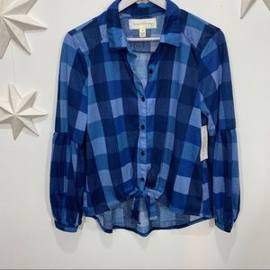 NWT french laundry blue plaid tie shirt
